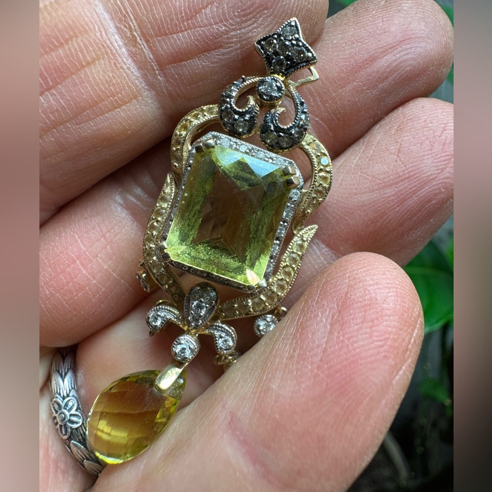 Estate LeVian 18k Gold Citrine Diamond Drop Pendant - Picture 10 of 12